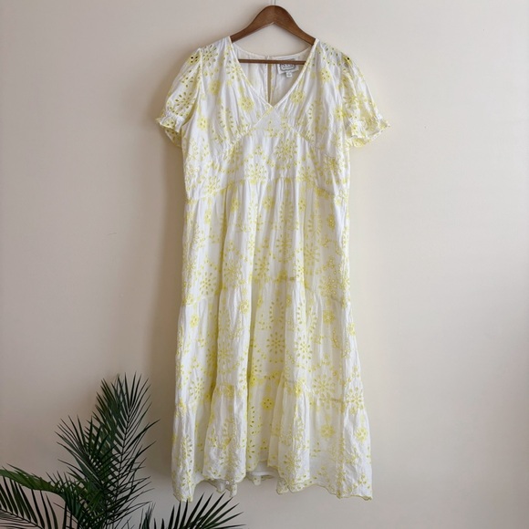 STS Dresses & Skirts - STS Sail To Sable Yellow Eyelet Midi Dress XL Spring Party Cottagecore